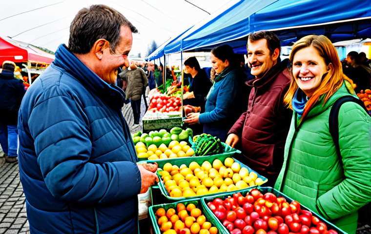 Seasonal Cooking at a Farmer's Market**
"A vibrant and bustling farmer's market scene in Germany, featuring a diverse array of colorful, seasonal fruits and vegetables, professional photography, stalls overflowing with fresh produce, customers browsing, a vendor smiling and offering produce, fully clothed people, modest attire, natural lighting, safe for work, appropriate content, perfect anatomy, correct proportions, well-formed hands, natural pose, family-friendly, professional."
**