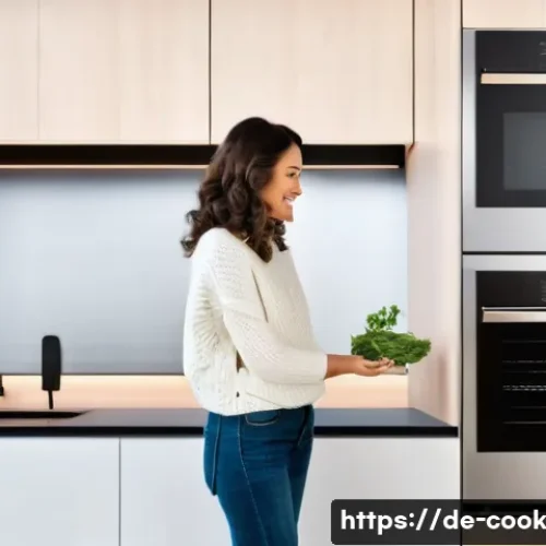 Home 30 요리 기술 통합을 위한 협업 모델 - **Prompt:** "A brightly lit, modern smart kitchen with sleek, minimalist design. A woman in her late...