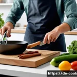 Home 17 효율적인 요리 기술 통합을 위한 팁 - A modern German kitchen scene showing a well-organized cooking setup with all ingredients pre-measur...