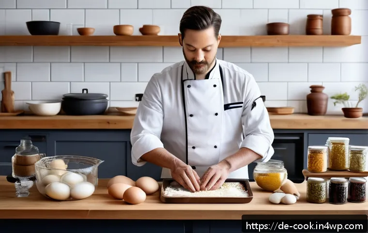 세계 요리 기술 통합을 위한 연구 방향 - A modern European kitchen scene showcasing a professional chef carefully combining traditional Japan...